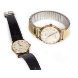A 9CT GOLD ROTARY MIDSIZE WRISTWATCH with subsidiary seconds dial and another by Trebex (2)
