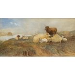 TWO 19TH CENTURY LANDSCAPE WATERCOLOURS with sheep, each initialled CMM and dated 1878, the