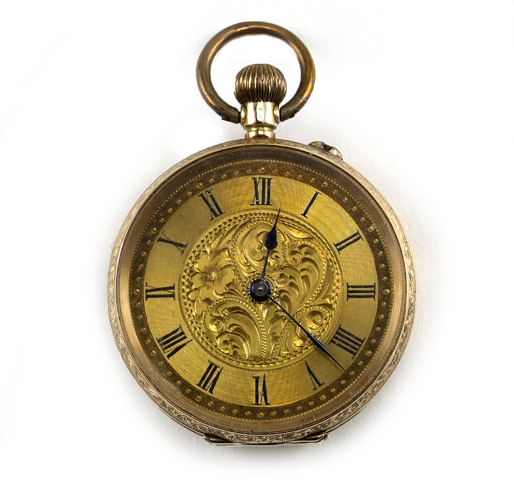 A YELLOW METAL CASED LADIES POCKET WATCH marked '14K', 3.5cm diameter together with a gilt metal - Image 4 of 4