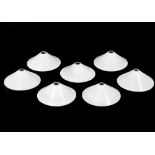 A SET OF SEVEN CONICAL WHITE GLASS LAMP SHADES 23cm diameter (7)