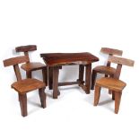 A TEAK ROOT GARDEN TABLE the top 103cm long x 69cm deep x 75cm high together with four matching teak