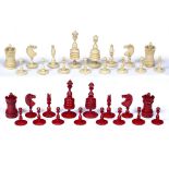 A 19TH CENTURY POSSIBLY INDIAN TURNED BONE CHESS SET the kings 9cm high