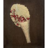 A REGENCY FELT WORK PICTURE depicting a basket of strawberries, set within a gilt frame, the frame