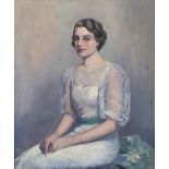 WILLIAM FREDERICK LONGSTAFF (1879-1953) Three quarter length portrait of a young debutant in a white