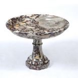 A LARGE TURNED MARBLE TAZZA on spreading stem and octagonal plinth, 68cm diameter x 50cm high
