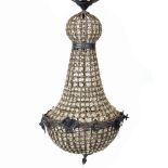 A HANGING BASKET TYPE LIGHT FITTING with cast metal mounts, set with faceted drops, 44cm diameter