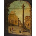 FOLLOWER OF ANTONIO CANAL CALLED CANALETTO A view of a square in Venice, oil on canvas, 42cm x 31.