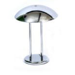 A MODERNIST CHROME PLATED TABLE LAMP circa 1985, with domed top, twin pillar support and spreading