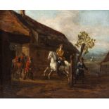 FOLLOWER OF PHILIPS WOUWERMAN Training a wild horse, oil on panel, 16cm x 19.5cm together with a