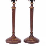 A PAIR OF RED LACQUERED AND PARCEL GILT TABLE LAMPS the lamps 66cm high overall (2)