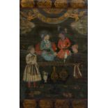18TH CENTURY MOGUL SCHOOL Courtly figures conversing, oil on canvas laid on panel, 105.5cm x 66cm