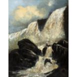 19TH CENTURY SCHOOL 'The Waterfall', oil on canvas, unsigned, 53cm x 41.5cm