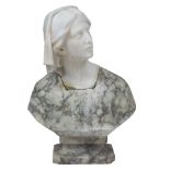 LATE 19TH CENTURY SCHOOL bust of a young girl, alabaster, unsigned, 43cm wide x 62cm high (damages)