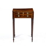 A REGENCY MAHOGANY SEWING TABLE the lifting lid fitted with compartments within and with a single