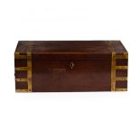 A 19TH CENTURY BRASS BOUND WRITING BOX with fitted interior, 51cm wide x 27.5cm deep x 18.5cm high