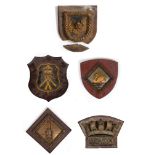 SIX CAST METAL SHIP'S BADGES to include HMS Acasta, 22cm wide x 15cm high; HMS Pangbourne