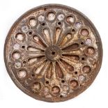 A 19TH CENTURY CAST IRON CIRCULAR VENT with traces of old paint, 69cm diameter Condition: