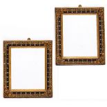 A PAIR OF 19TH CENTURY RECTANGULAR WALL MIRRORS each with painted frames and pressed brass mounts to