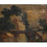 EARLY 19TH CENTURY CONTINENTAL SCHOOL a country house beside a river, oil on canvas, 63cm x 77cm