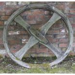 AN ANTIQUE PINE ROPE WHEEL possibly from a well head or a bell tower, 122cm diameter together with