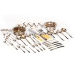 A SET OF SIX OLD SILVER HANDLED TEA KNIVES together with a pair of silver plated wine coasters, a