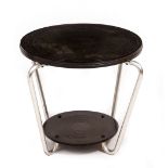 A MODERNIST LOW CIRCULAR OCCASIONAL TABLE with cast bakelite top, aluminium legs and united by an