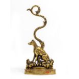 AN ANTIQUE BRASS DOOR STOP OR PORTER of a seated hound, 17cm wide x 36cm high Condition: minor spots