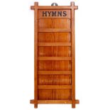 A PITCH PINE HYMN BOARD 41cm wide x 88cm high Condition: with marks, dents and scratches due to