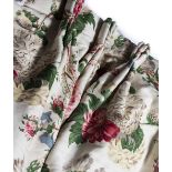 A PAIR OF BENNISON 'TOKYO ROSE' PATTERN INTERLINED LINEN CURTAINS