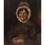 EARLY 19TH CENTURY ENGLISH SCHOOL half length portrait of a seated lady wearing a lace bonnet, oil