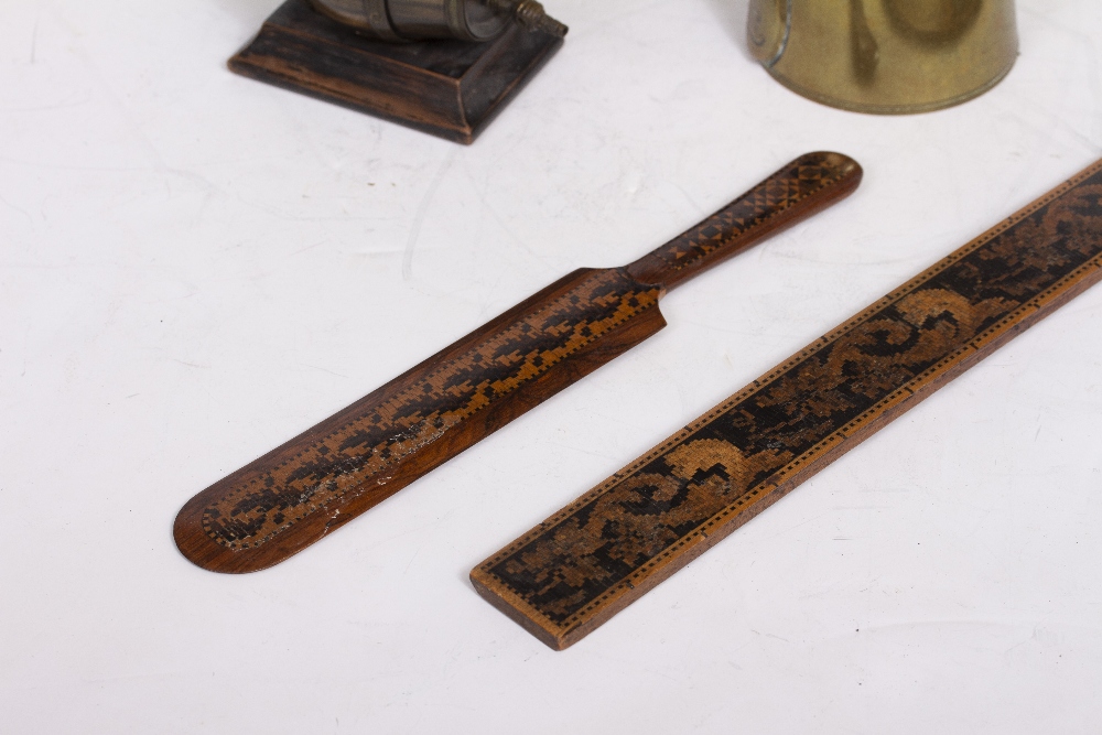 A 19TH CENTURY TUNBRIDGEWARE RULER 30.5cm long together with a Tunbridgeware rosewood letter opener, - Image 2 of 8