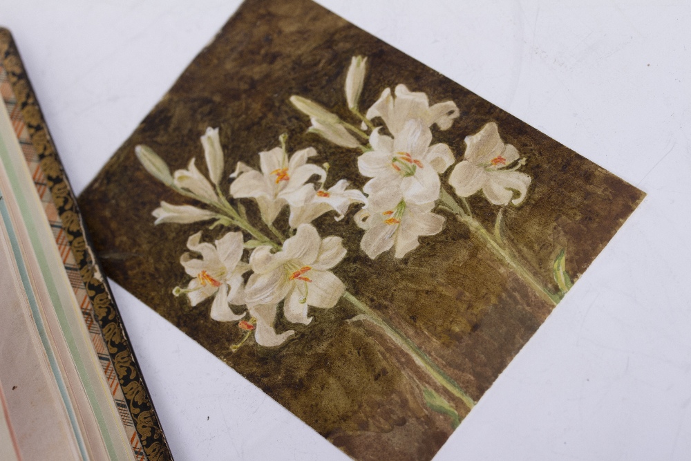 A VICTORIAN PAPIER MACHE BOUND ALBUM the cover decorated with mother of pearl and flowers, the album - Image 6 of 7