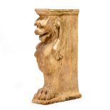 A VICTORIAN BUFF TERRACOTTA MONOPODIA with griffin term, 17cm wide x 37cm deep x 59.5cm high overall