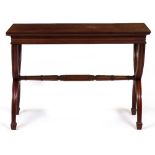 A 19TH CENTURY MAHOGANY RECTANGULAR CENTRE TABLE circa 1860 with X frame supports and united by a