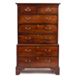 A GEORGE III MAHOGANY CHEST ON CHEST standing on bracket feet, 103cm wide x 51cm deep x 167cm high