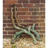 A PAIR OF ANTIQUE NATURALISTICALLY CAST GREEN PAINTED CAST IRON BENCH SUPPORTS each section 84cm