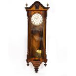 A LATE 19TH CENTURY WALNUT CASED VIENNA TYPE WALL CLOCK 39cm wide x 16cm deep x 112cm high