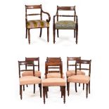 A SET OF SEVEN SIMILAR REGENCY STYLE BAR BACKED DINING CHAIRS and two Regency style bar back open