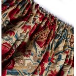 TWO PAIRS OF HEAVY LINEN CREWEL WORK STYLE INTERLINED CURTAINS