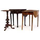 A VICTORIAN WALNUT CIRCULAR TRIPOD TABLE with burr walnut veneer to the top, the circular top with a