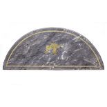 A 'D' SHAPED PIECE OF GREY MARBLE for a console or table top with decorative inlay, 130cm wide x