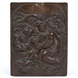 A 19TH CENTURY PRESSED COPPER PLAQUE depicting the Holy family, unframed, 14.5cm x 18.5cm At