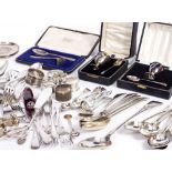 A COLLECTION OF SILVER AND SILVER PLATE to include a 19th century Edinburgh silver basting spoon