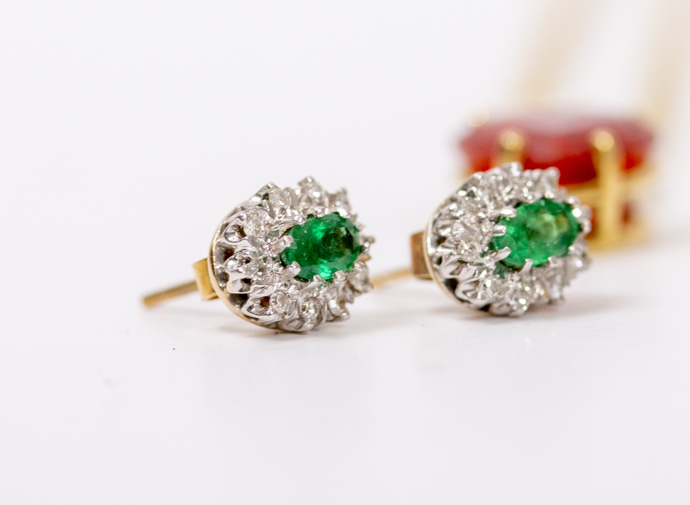 A PAIR OF 9 CARAT GOLD EMERALD AND DIAMOND SET EARRINGS 8mm in length, an Italian made yellow - Image 2 of 6