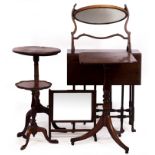 A SMALL MAHOGANY DROP LEAF SPIDER LEG TABLE with club feet, 61cm wide x 67cm high together with