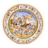 A 19TH CENTURY RENAISSANCE MAJOLICA STYLE CHARGER centrally decorated with Roman soldiers