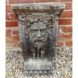 A CAST HADDONSTONE STYLE BRACKET OR FOUNTAIN HEAD decorated with a bearded classical mask and