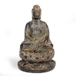 A CAST BRASS FIGURE OF BUDDA seated on a lotus flower, 11cm diameter x 19cm high Condition: polished
