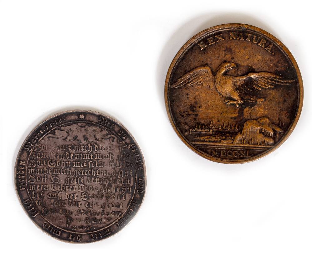 AN 18TH CENTURY BRONZE MEDALLION depicting Frederick II of Prussia, dated 1740 and by Dassier, 5.3cm