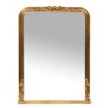A MODERN GILTWOOD FRAMED OVERMANTLE MIRROR with bevelled glass, 76cm wide x 107cm high At present,